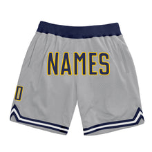 Load image into Gallery viewer, Custom Gray Navy-Gold Authentic Throwback Basketball Shorts
