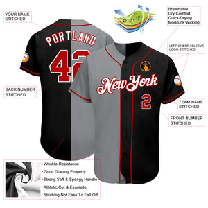 Custom Black Red-Gray Authentic Split Fashion Baseball Jersey