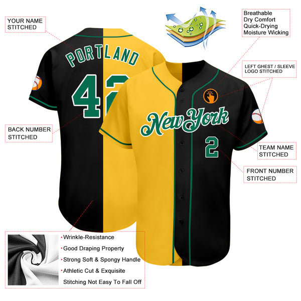 Sale Build Gold Baseball Authentic Black Split Fashion Jersey Kelly Green –  CustomJerseysPro