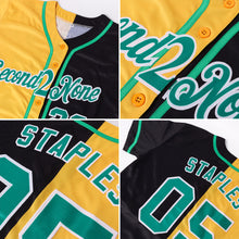 Load image into Gallery viewer, Custom Black Kelly Green-Yellow Authentic Split Fashion Baseball Jersey

