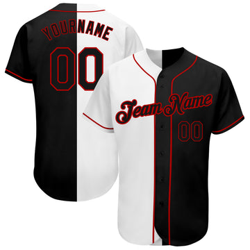 Custom White-Black Red Authentic Split Fashion Baseball Jersey