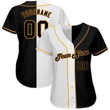Laden Sie das Bild in den Galerie-Viewer, Custom White-Black Gold Authentic Split Fashion Baseball Jersey
