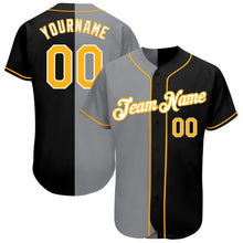Load image into Gallery viewer, Custom Black Gold-Gray Authentic Split Fashion Baseball Jersey
