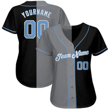 Laden Sie das Bild in den Galerie-Viewer, Custom Black Light Blue-Gray Authentic Split Fashion Baseball Jersey
