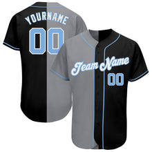 Laden Sie das Bild in den Galerie-Viewer, Custom Black Light Blue-Gray Authentic Split Fashion Baseball Jersey
