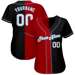 Custom Black White-Red Light Blue Authentic Split Fashion Baseball Jersey