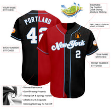 Laden Sie das Bild in den Galerie-Viewer, Custom Black White-Red Light Blue Authentic Split Fashion Baseball Jersey
