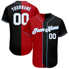Load image into Gallery viewer, Custom Black White-Red Light Blue Authentic Split Fashion Baseball Jersey
