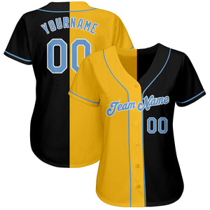 Custom Black Light Blue-Yellow Authentic Split Fashion Baseball Jersey