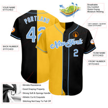 Load image into Gallery viewer, Custom Black Light Blue-Yellow Authentic Split Fashion Baseball Jersey
