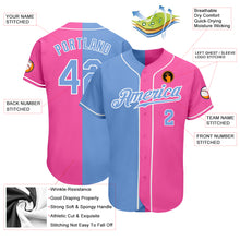 Load image into Gallery viewer, Custom Pink Light Blue-White Authentic Split Fashion Baseball Jersey
