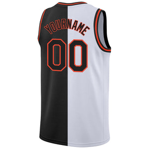 Custom White Black-Orange Authentic Split Fashion Basketball Jersey
