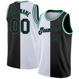 Custom White Black-Kelly Green Authentic Split Fashion Basketball Jersey