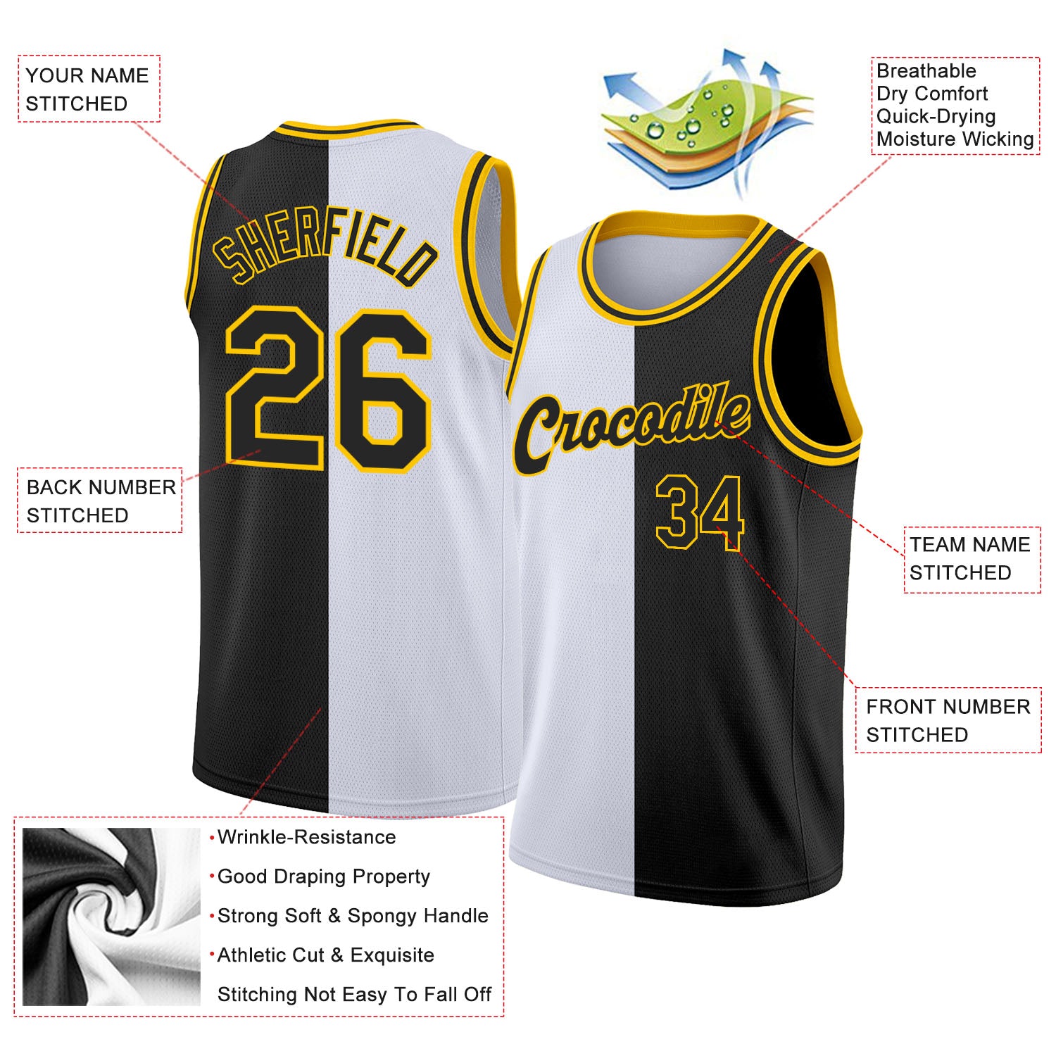 Cheap Custom White Black-Gold Authentic Split Fashion Basketball Jersey  Free Shipping – CustomJerseysPro