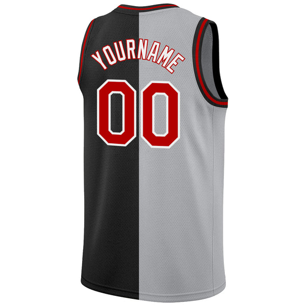 Custom Black Red-Gray Authentic Split Fashion Basketball Jersey Discount