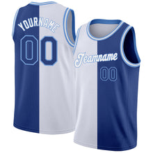 Laden Sie das Bild in den Galerie-Viewer, Custom White Royal-Light Blue Authentic Split Fashion Basketball Jersey
