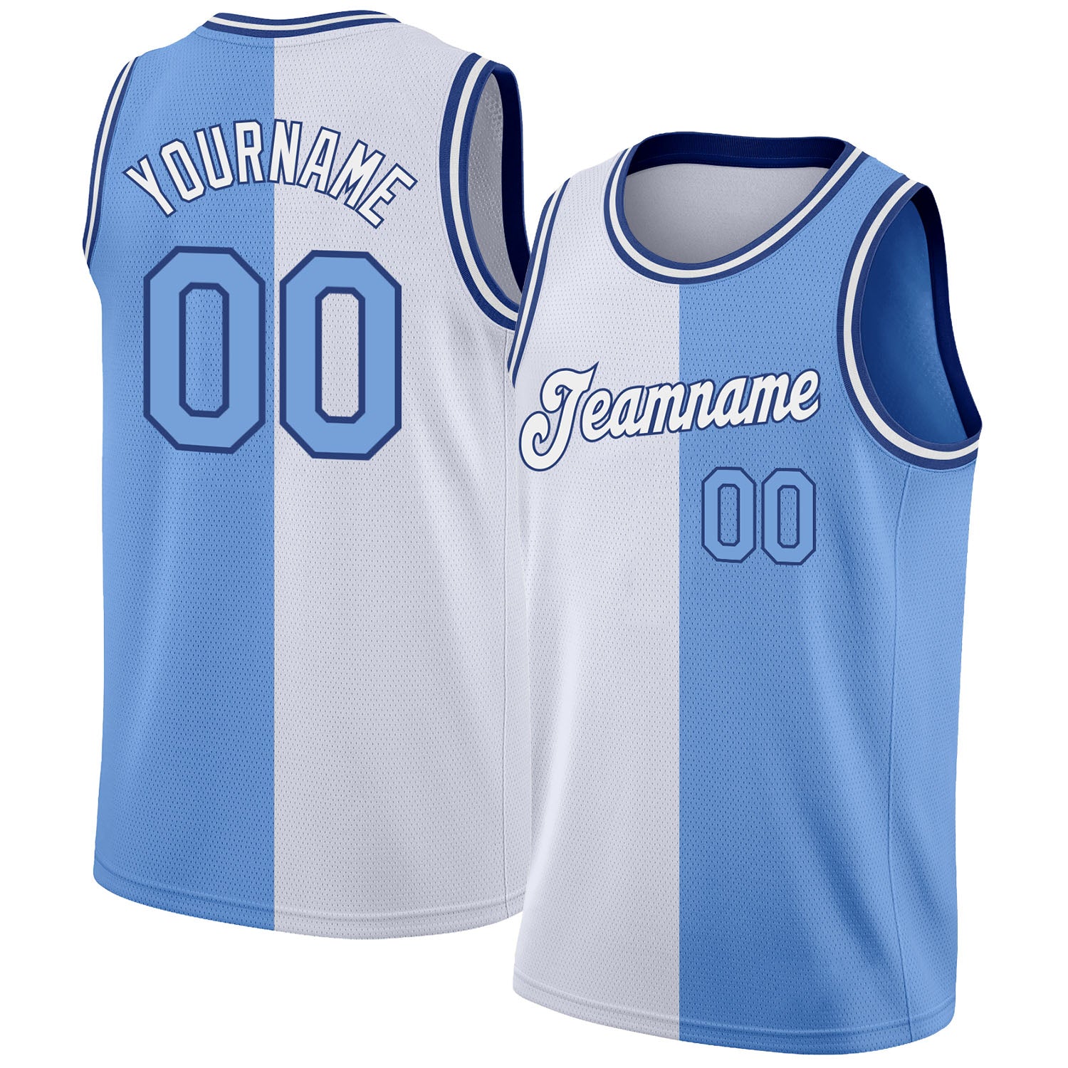 Custom White Light Blue-Royal Authentic Split Fashion Basketball Jersey