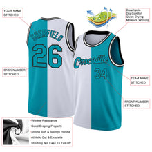 Laden Sie das Bild in den Galerie-Viewer, Custom White Teal-Black Authentic Split Fashion Basketball Jersey
