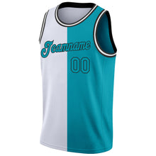 Laden Sie das Bild in den Galerie-Viewer, Custom White Teal-Black Authentic Split Fashion Basketball Jersey
