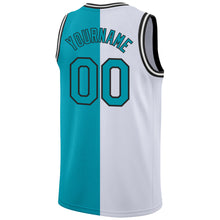 Load image into Gallery viewer, Custom White Teal-Black Authentic Split Fashion Basketball Jersey
