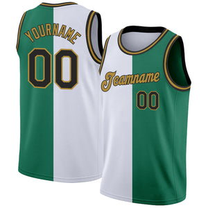 Custom Kelly Green Black-White Authentic Split Fashion Basketball Jersey