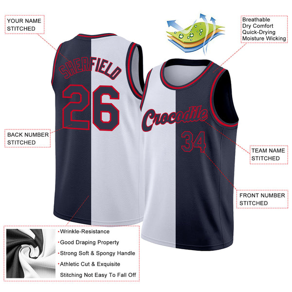 White Navy-Red Authentic Split Fashion Basketball Jersey Free –