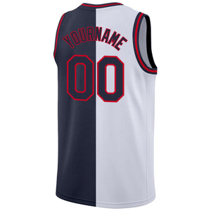 Custom White Navy-Red Authentic Split Fashion Basketball Jersey