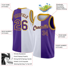 Load image into Gallery viewer, Custom White Purple-Gold Authentic Split Fashion Basketball Jersey
