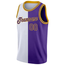 Laden Sie das Bild in den Galerie-Viewer, Custom White Purple-Gold Authentic Split Fashion Basketball Jersey
