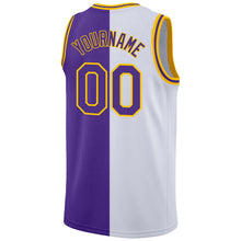 Laden Sie das Bild in den Galerie-Viewer, Custom White Purple-Gold Authentic Split Fashion Basketball Jersey
