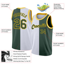 Laden Sie das Bild in den Galerie-Viewer, Custom White Hunter Green-Gold Authentic Split Fashion Basketball Jersey
