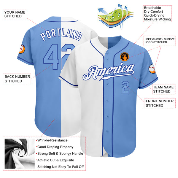 Cheap Custom White Light Blue-Royal Authentic Split Fashion Baseball Jersey  Free Shipping – CustomJerseysPro