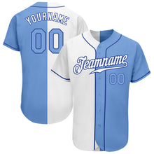Load image into Gallery viewer, Custom White Light Blue-Royal Authentic Split Fashion Baseball Jersey
