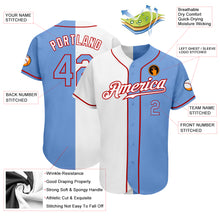 Load image into Gallery viewer, Custom White Light Blue-Red Authentic Split Fashion Baseball Jersey
