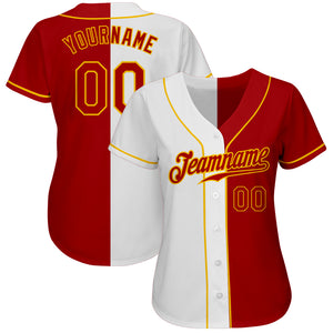Custom White Red-Gold Authentic Split Fashion Baseball Jersey