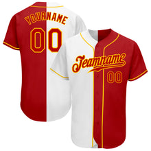 Load image into Gallery viewer, Custom White Red-Gold Authentic Split Fashion Baseball Jersey

