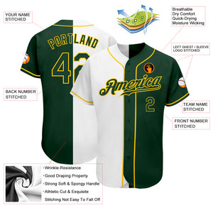Custom White Green-Gold Authentic Split Fashion Baseball Jersey