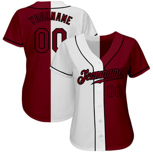 Custom White Crimson-Black Authentic Split Fashion Baseball Jersey