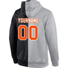 Load image into Gallery viewer, Custom Stitched Gray Orange-Black Split Fashion Sports Pullover Sweatshirt Hoodie
