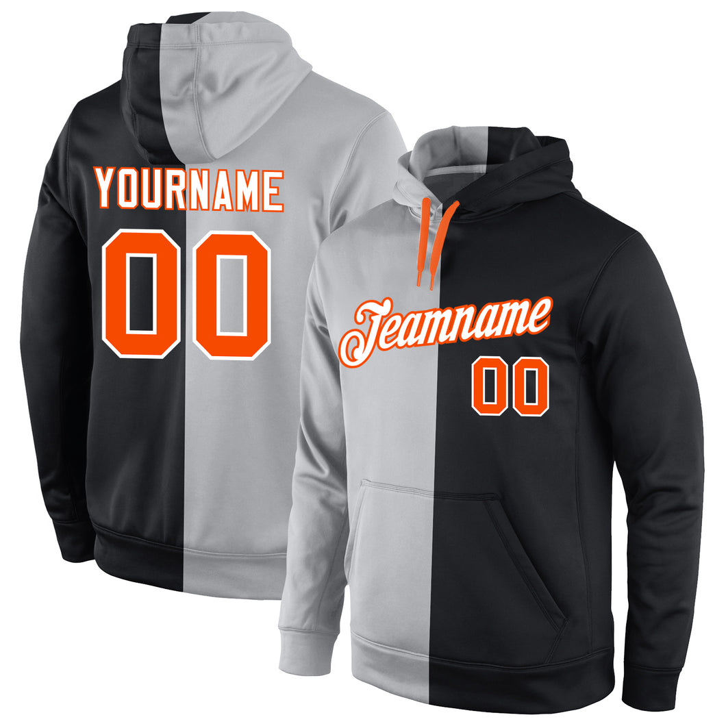 Custom Stitched Gray Orange-Black Split Fashion Sports Pullover Sweatshirt Hoodie