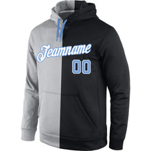 Загрузить изображение в средство просмотра галереи, Custom Stitched Gray Light Blue-Black Split Fashion Sports Pullover Sweatshirt Hoodie
