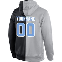 Загрузить изображение в средство просмотра галереи, Custom Stitched Gray Light Blue-Black Split Fashion Sports Pullover Sweatshirt Hoodie
