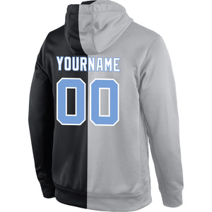 Custom Stitched Gray Light Blue-Black Split Fashion Sports Pullover Sweatshirt Hoodie