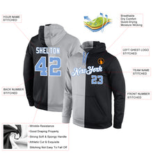 Laden Sie das Bild in den Galerie-Viewer, Custom Stitched Gray Light Blue-Black Split Fashion Sports Pullover Sweatshirt Hoodie
