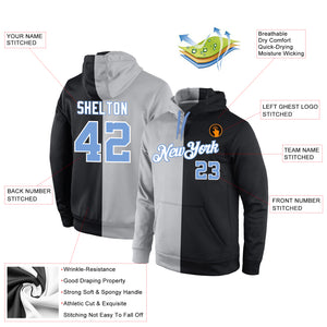 Custom Stitched Gray Light Blue-Black Split Fashion Sports Pullover Sweatshirt Hoodie