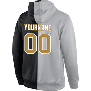 Custom Stitched Gray Old Gold-Black Split Fashion Sports Pullover Sweatshirt Hoodie