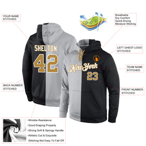 Custom Stitched Gray Old Gold-Black Split Fashion Sports Pullover Sweatshirt Hoodie