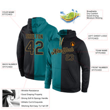 Загрузить изображение в средство просмотра галереи, Custom Stitched Aqua Black-Old Gold Split Fashion Sports Pullover Sweatshirt Hoodie
