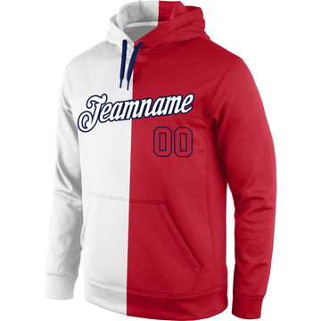 Custom Stitched White Red-Navy Split Fashion Sports Pullover Sweatshirt Hoodie