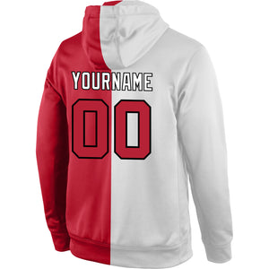 Custom Stitched White Red-Black Split Fashion Sports Pullover Sweatshirt Hoodie